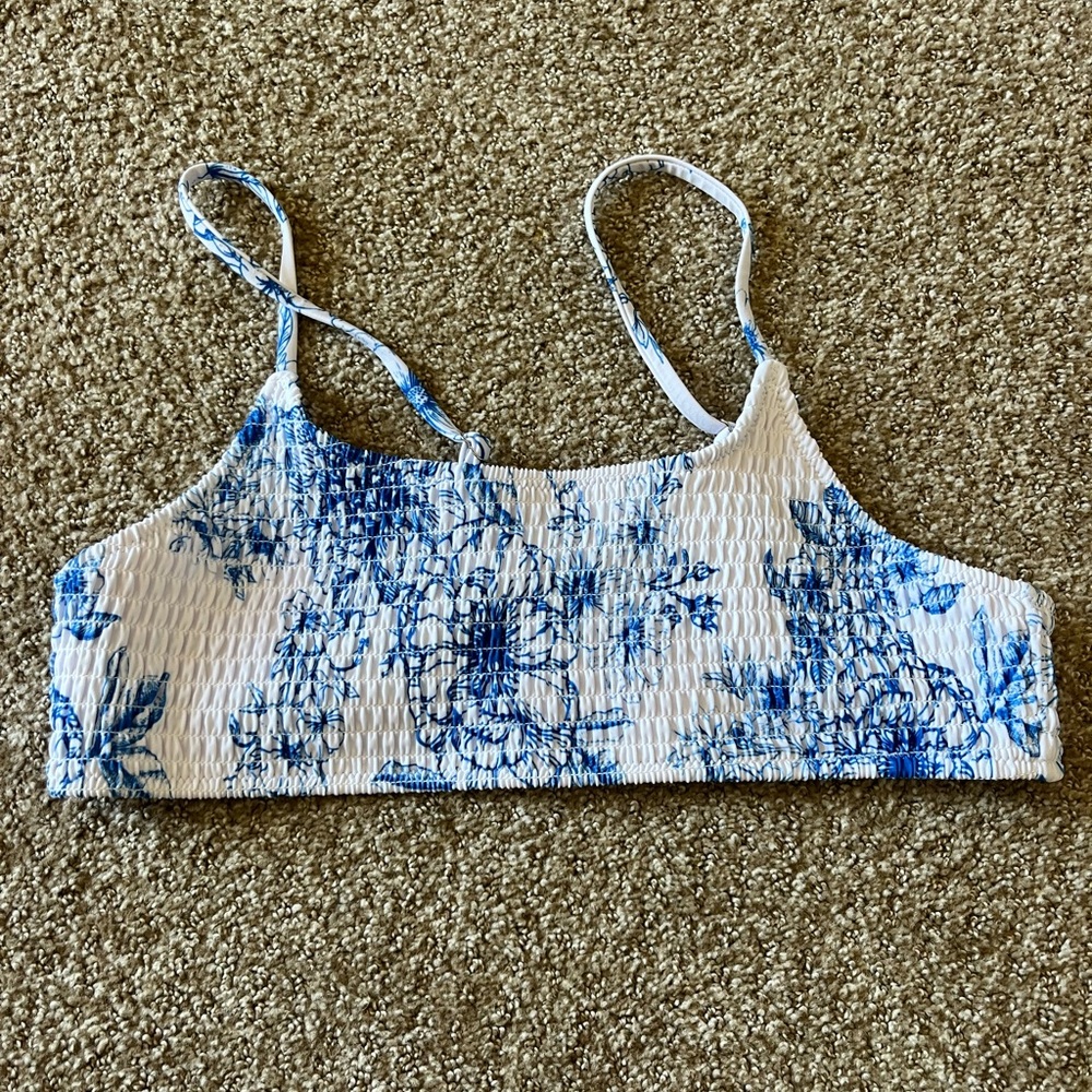 NWOT Blue and White Bikini Top
